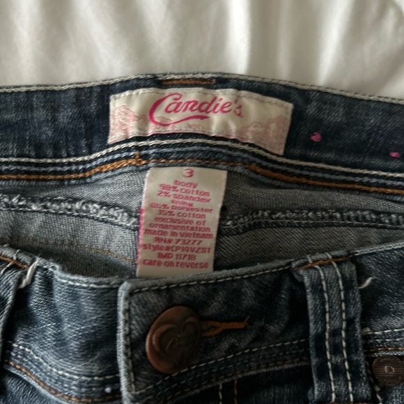 Candies Vintage 2000s Y2K Ultra Low-Rise Straight Leg Jeans Embroidered Size 3 - Picture 3 of 7